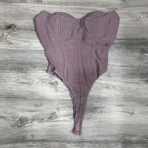 Sparkly Bodysuit Sweetheart‎ Corset Top Sleeveless Mauve Purple Party L - Picture 1 of 4